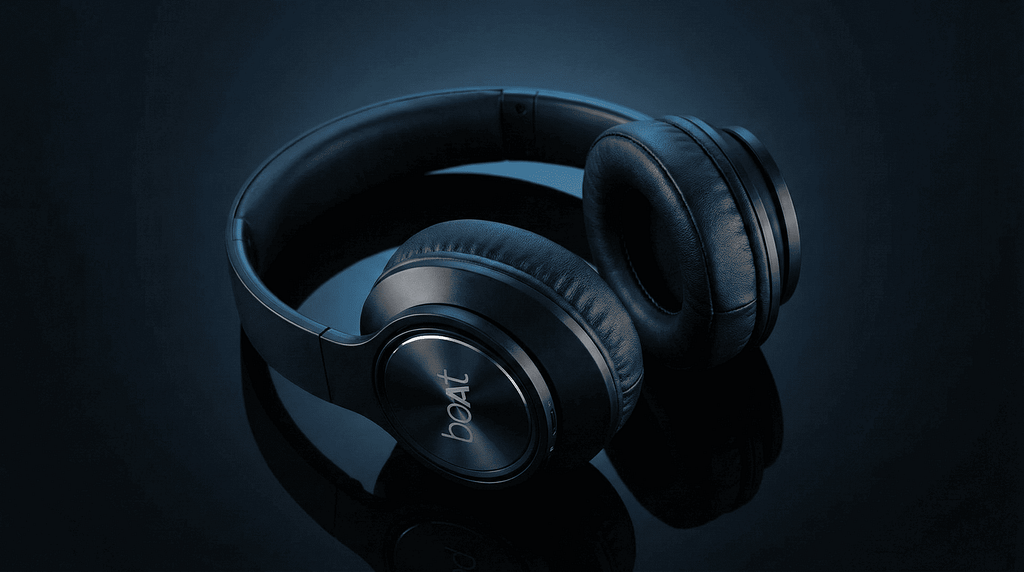 boAt Rockerz 550 Headphone On Blue Table